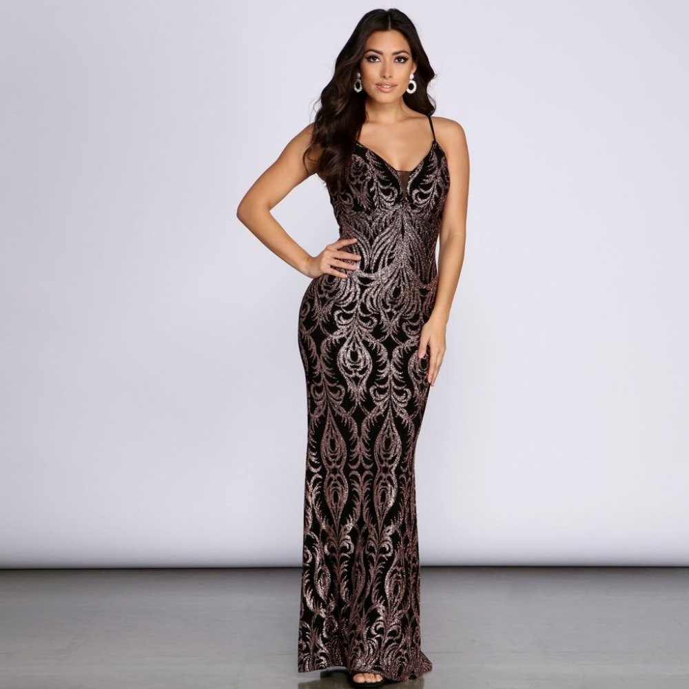 Bodycon Black and Gold maxi glitter dress